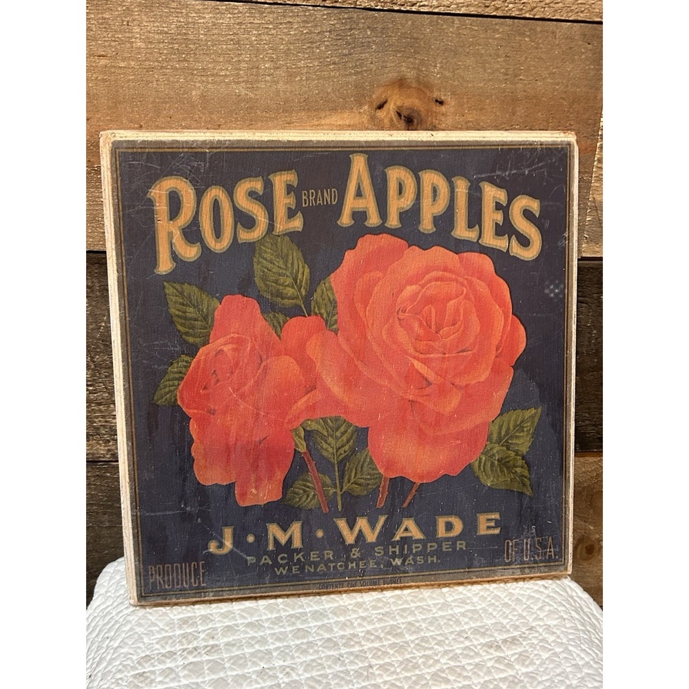 Rose Brand Apples Crate Old Fashioned Wood Sign Vintage Fruit Produce Of USA